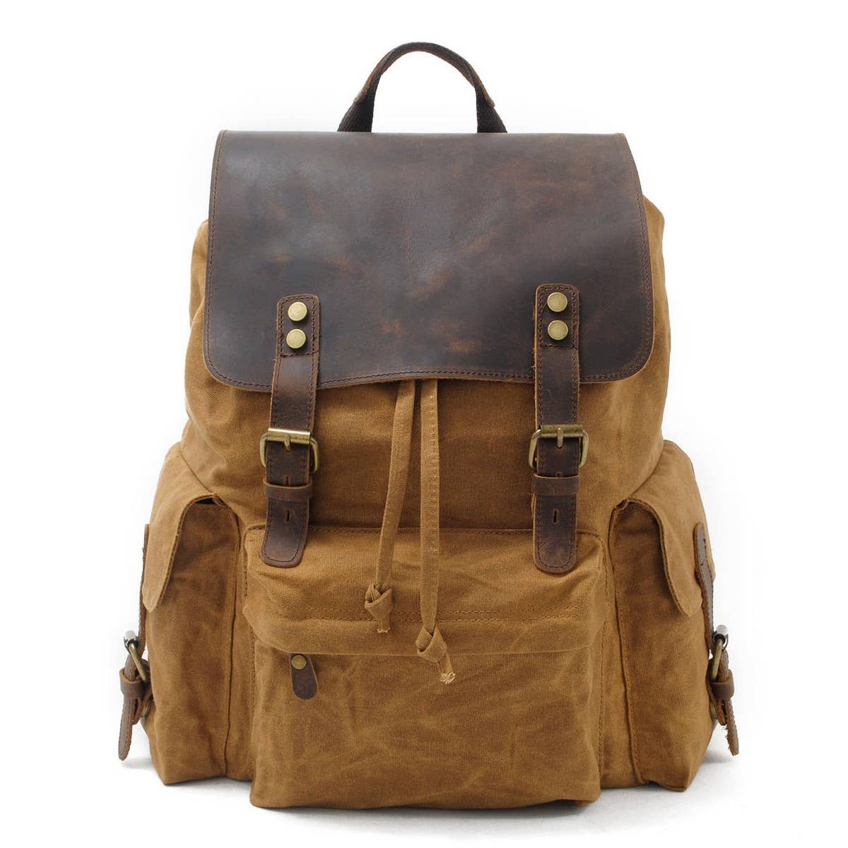 Waxed Canvas Leather Trim Travel Backpack_CWAB5524