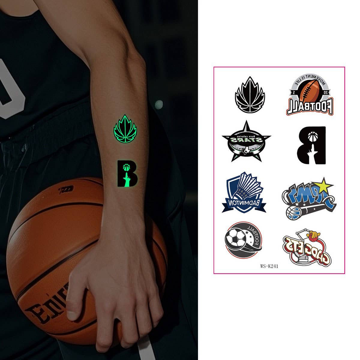 Glow in the Dark Sport Tattoos ? Sweatproof Set