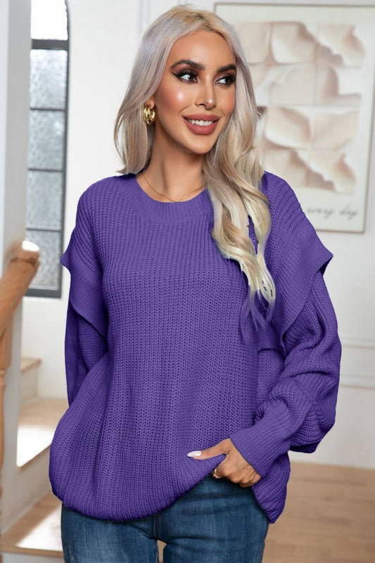 Cwoswl3895_Off-Shoulder Long-Sleeved Loose Knit Sweater