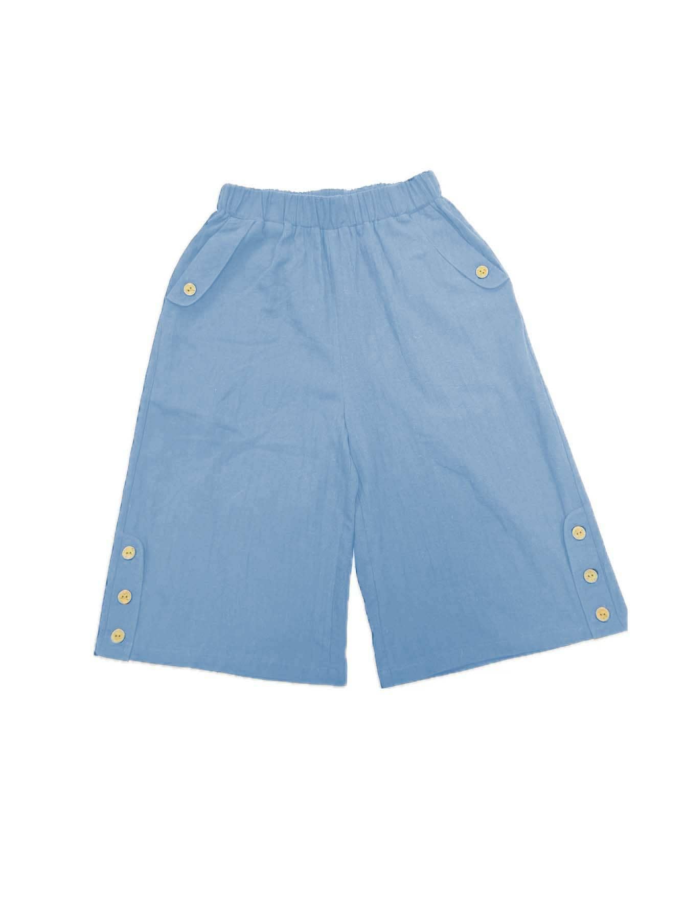 Plain cotton and linen shorts with elastic waists