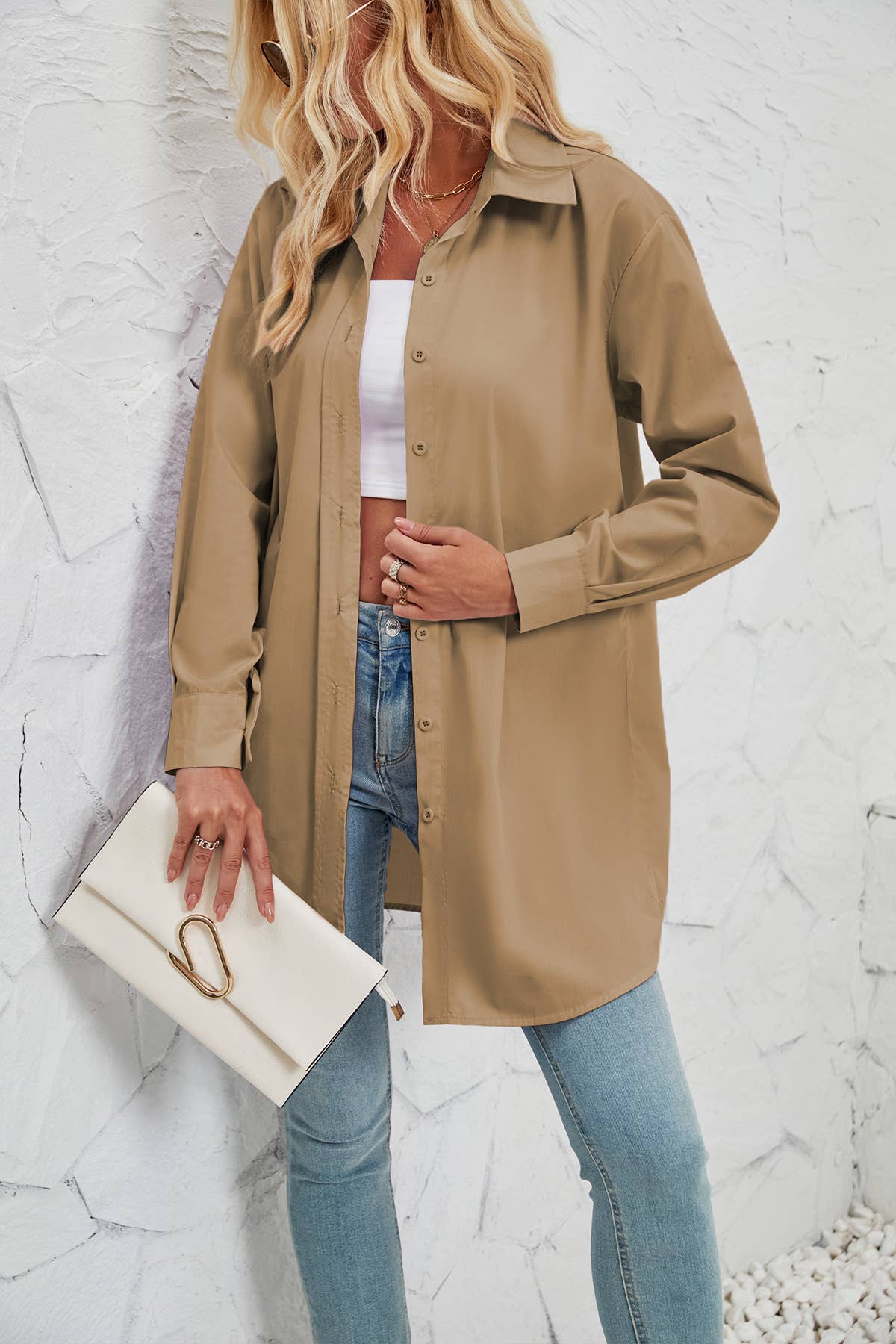 SOLID COLOR FASHION CASUAL LONG SLEEVE LONG SHIRT