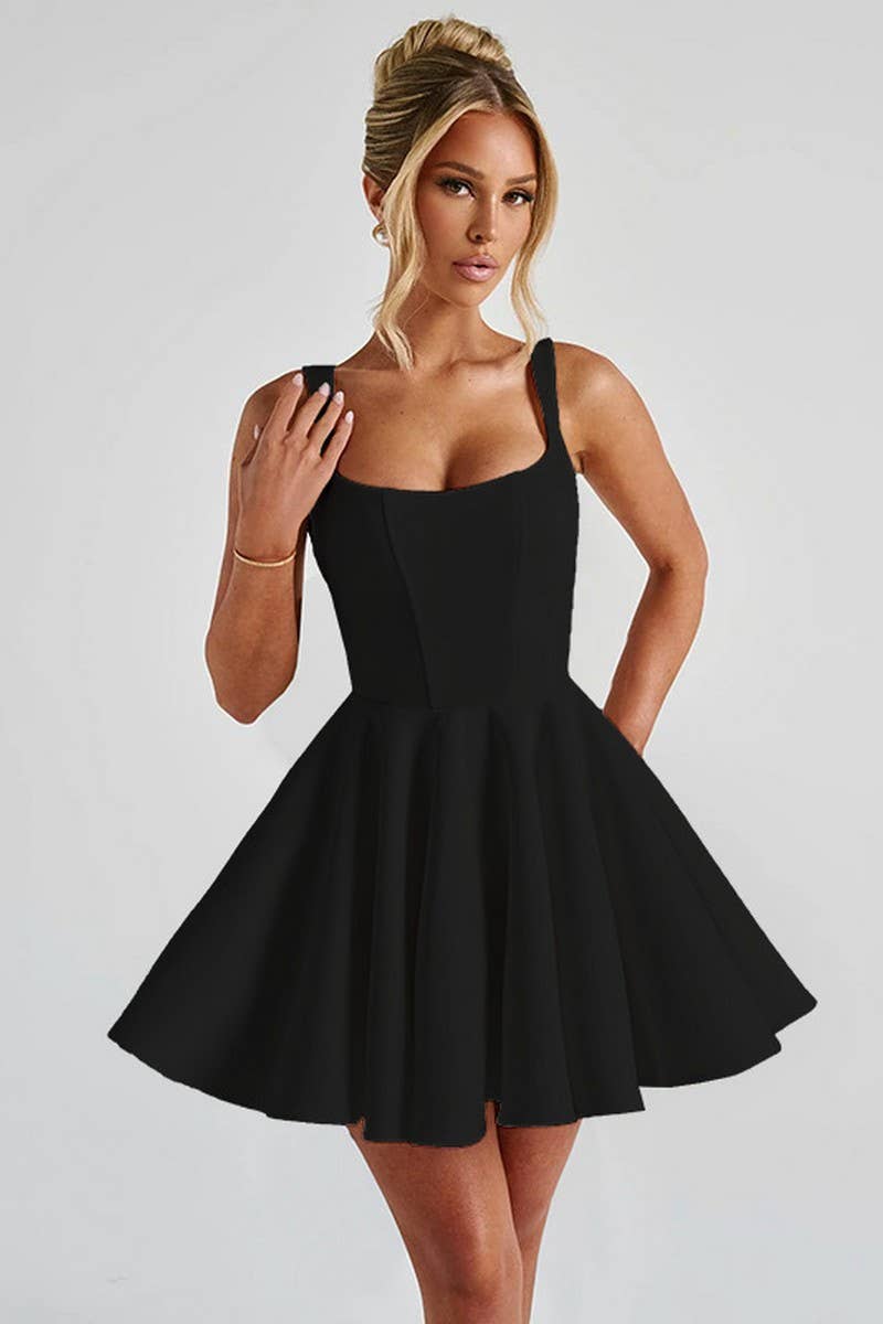 CWDSD7662_SQUARE NECK BOW TIE BACKLESS MINI DRESS