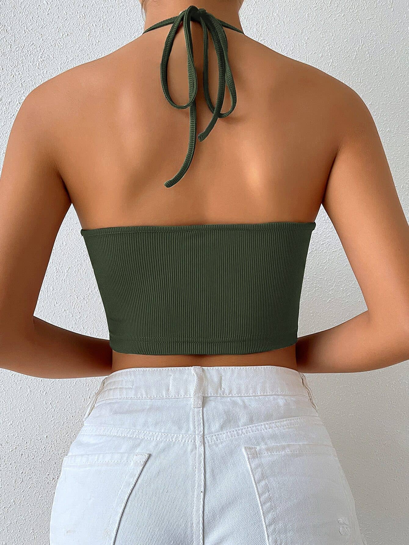 Women Sexy Halter Crop Top with Backless Design