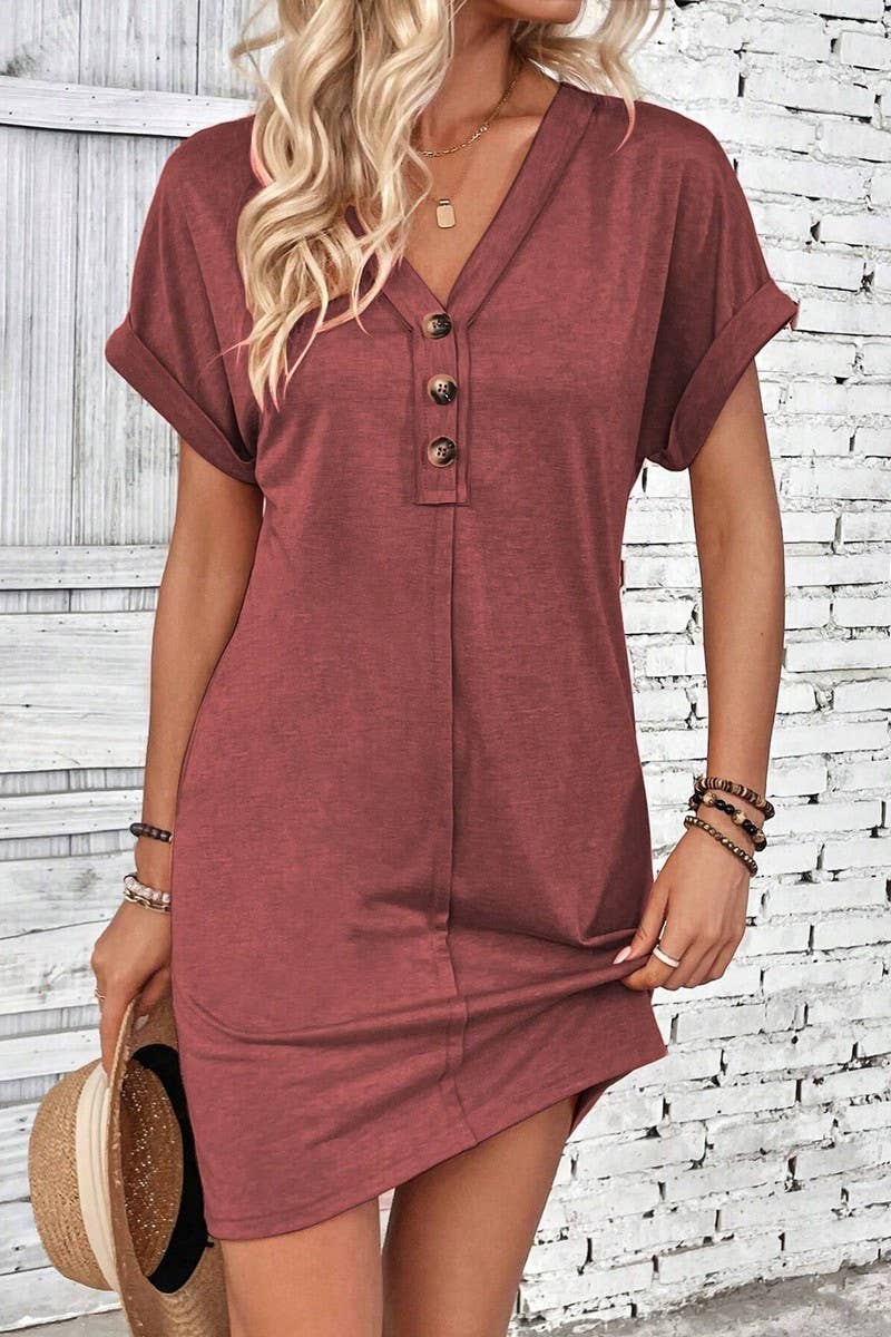 CWDTD0425_SUMMER V-NECK FASHIONABLE RAGLAN SLEEVE DRESS