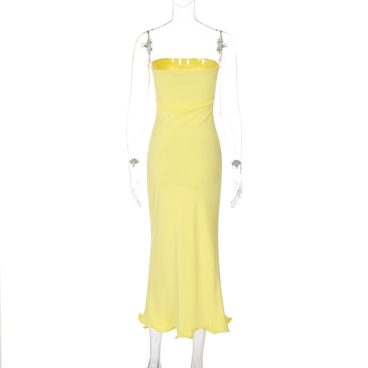 Strapless Ruffle Hem Bodycon Maxi Dress