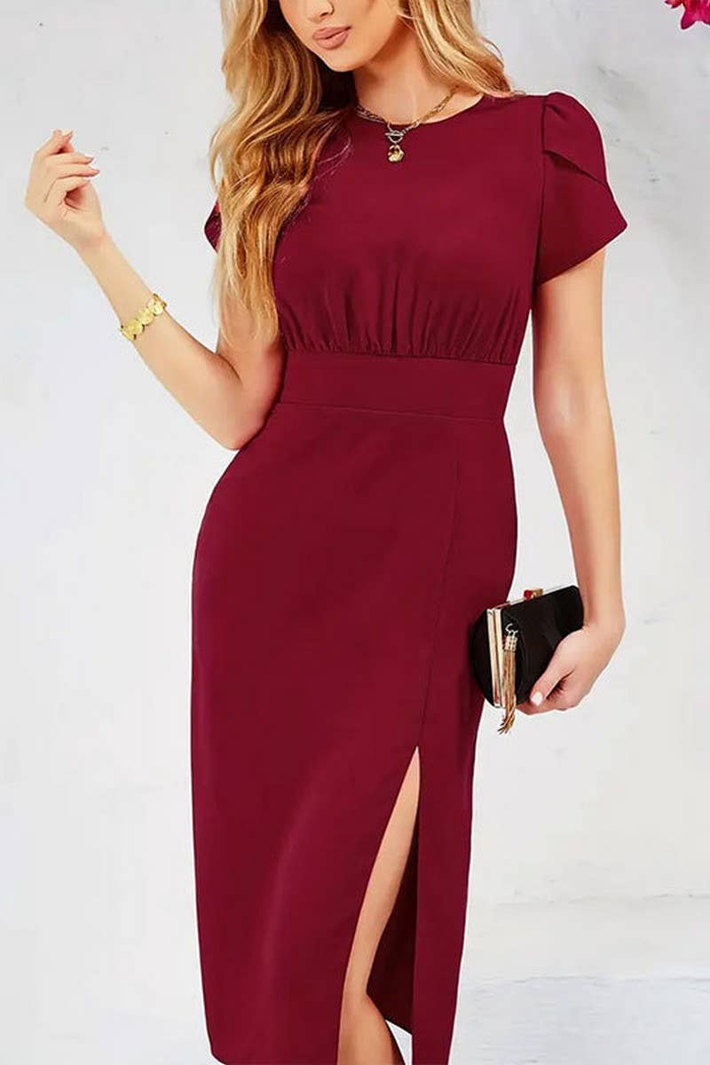 CWDMD5082_SUMMER ELASTIC WAIST SLIT COMMUTER HIP SKIRT