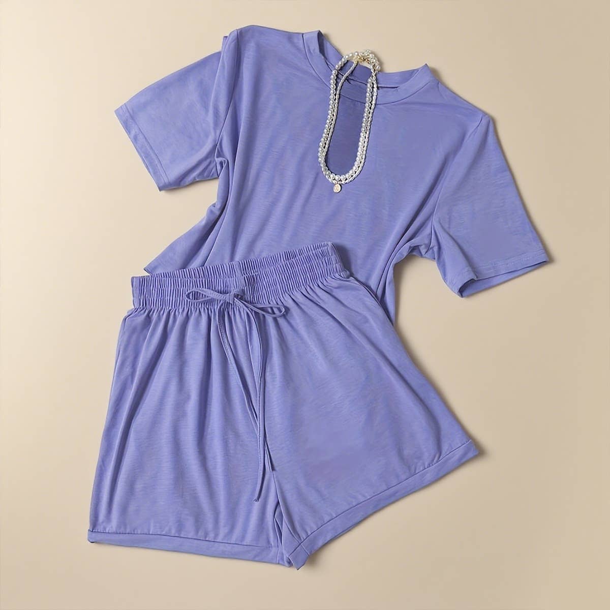 SHORT-SLEEVED, TIGHT-WAISTED AND SHORT PANTS SET_CWSTB00401