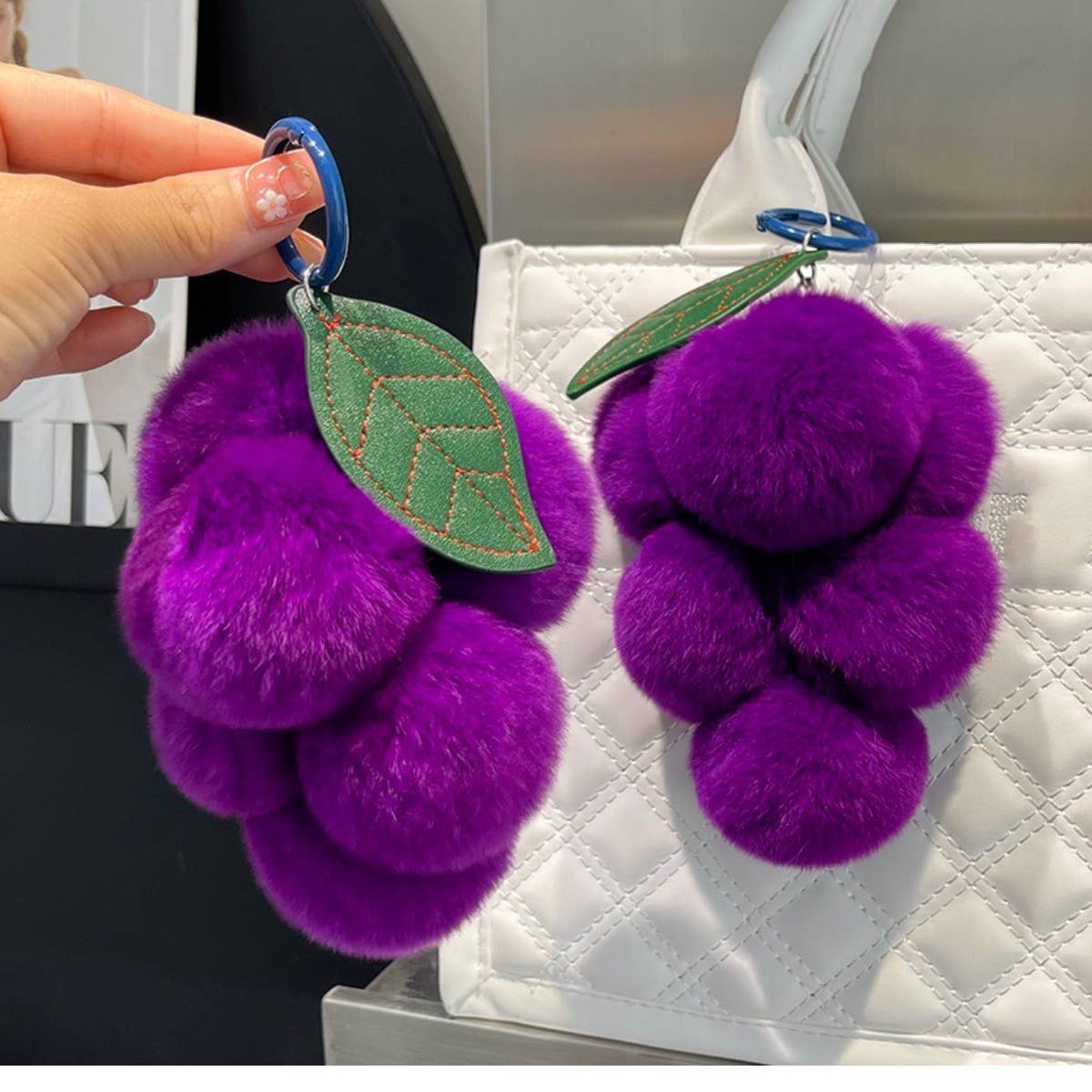 CUTE PLUSH DOLL PURPLE GRAPE CAR KEYCHAIN PENDANT