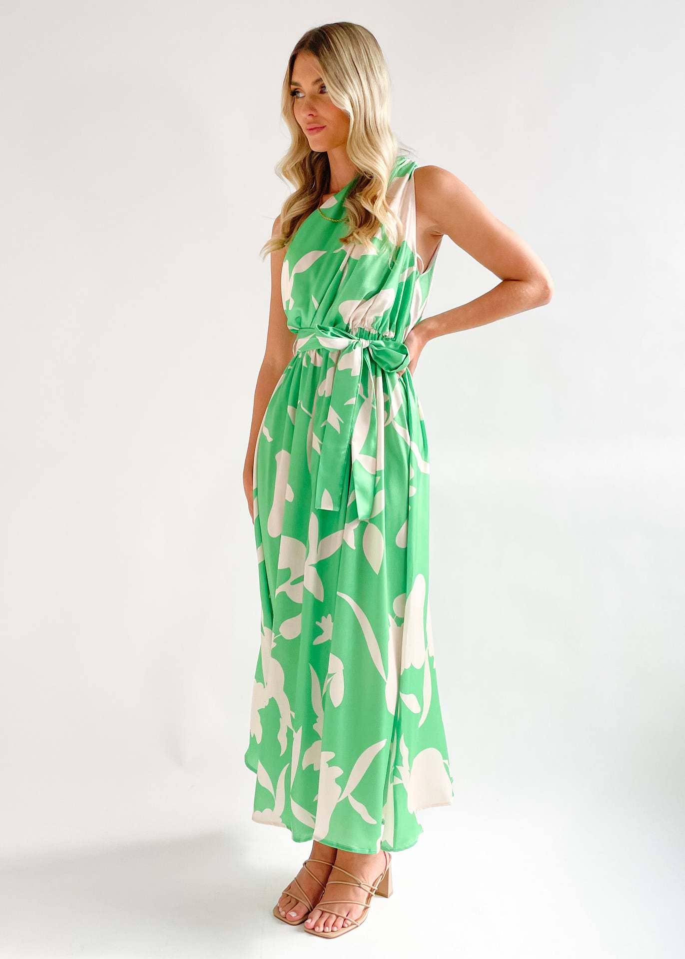 SEXY WAISTLINE PRINT SKEW COLLAR TUNIC DRESS