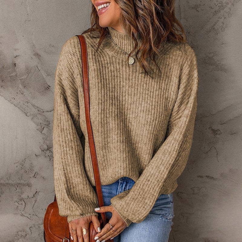 TURTLENECK SOLID COLOR PULLOVER SWEATER