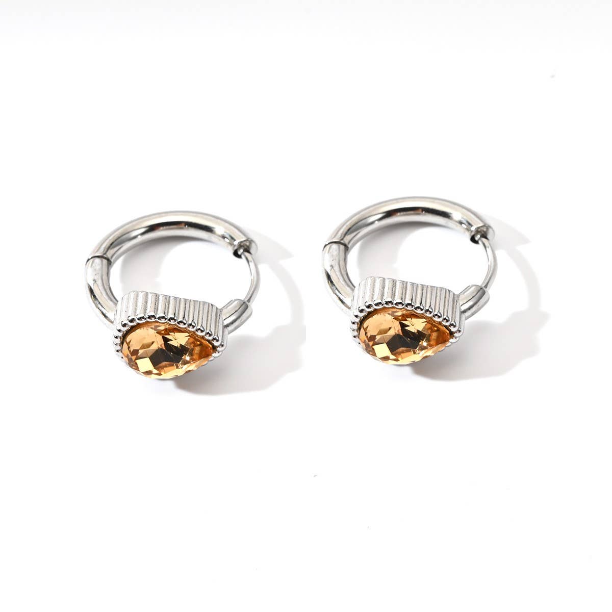 Unique Stainless Steel Heart Earrings with CZ