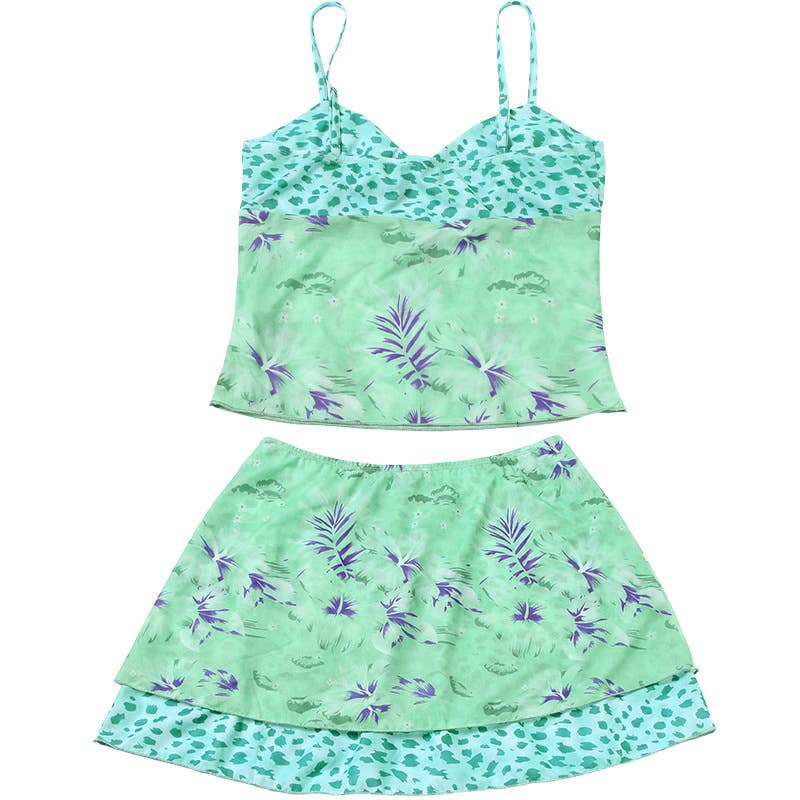 Sexy Printed Crop Cami and High Waist Skirt Set