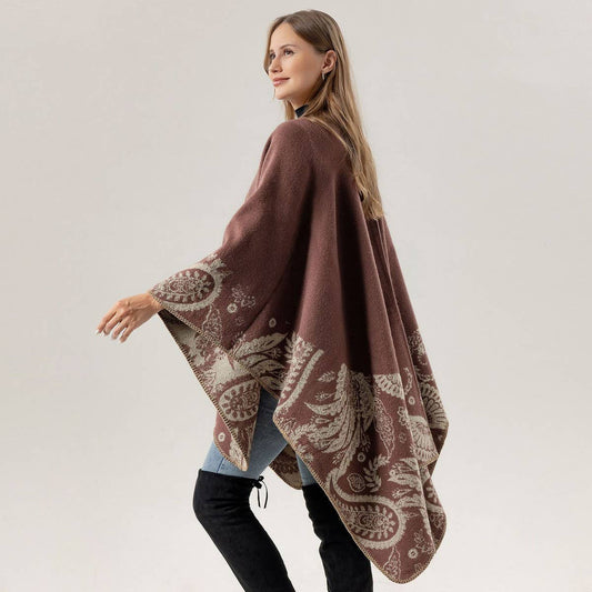 CASHEW FLOWER SHAWL SLIT CAPE DOUBLE-SIDED SCARF_CWASC2222