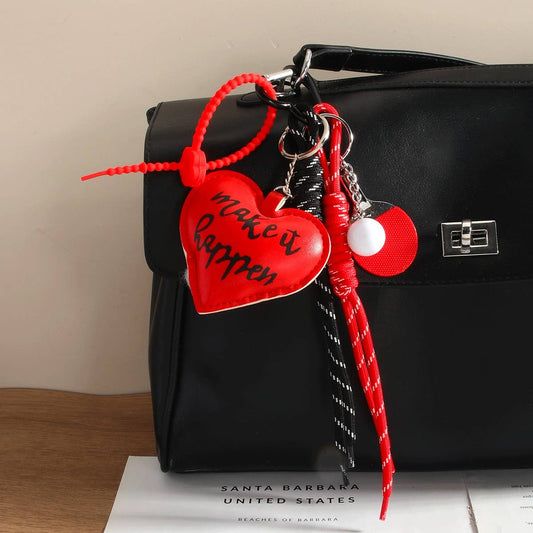 Vintage Heart & Mini Ping Pong Ball Keychain