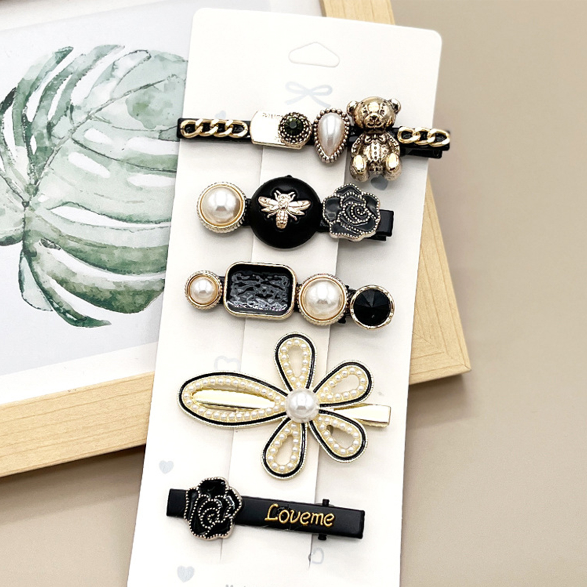 Rhinestone Pearl Hair Clip Set - Elegant Side Pin _CWAHA0159