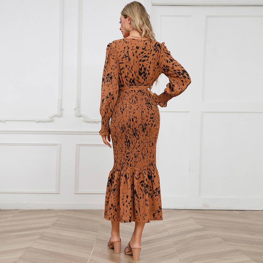 V-Neck Belted Floral Mermaid Maxi Dress