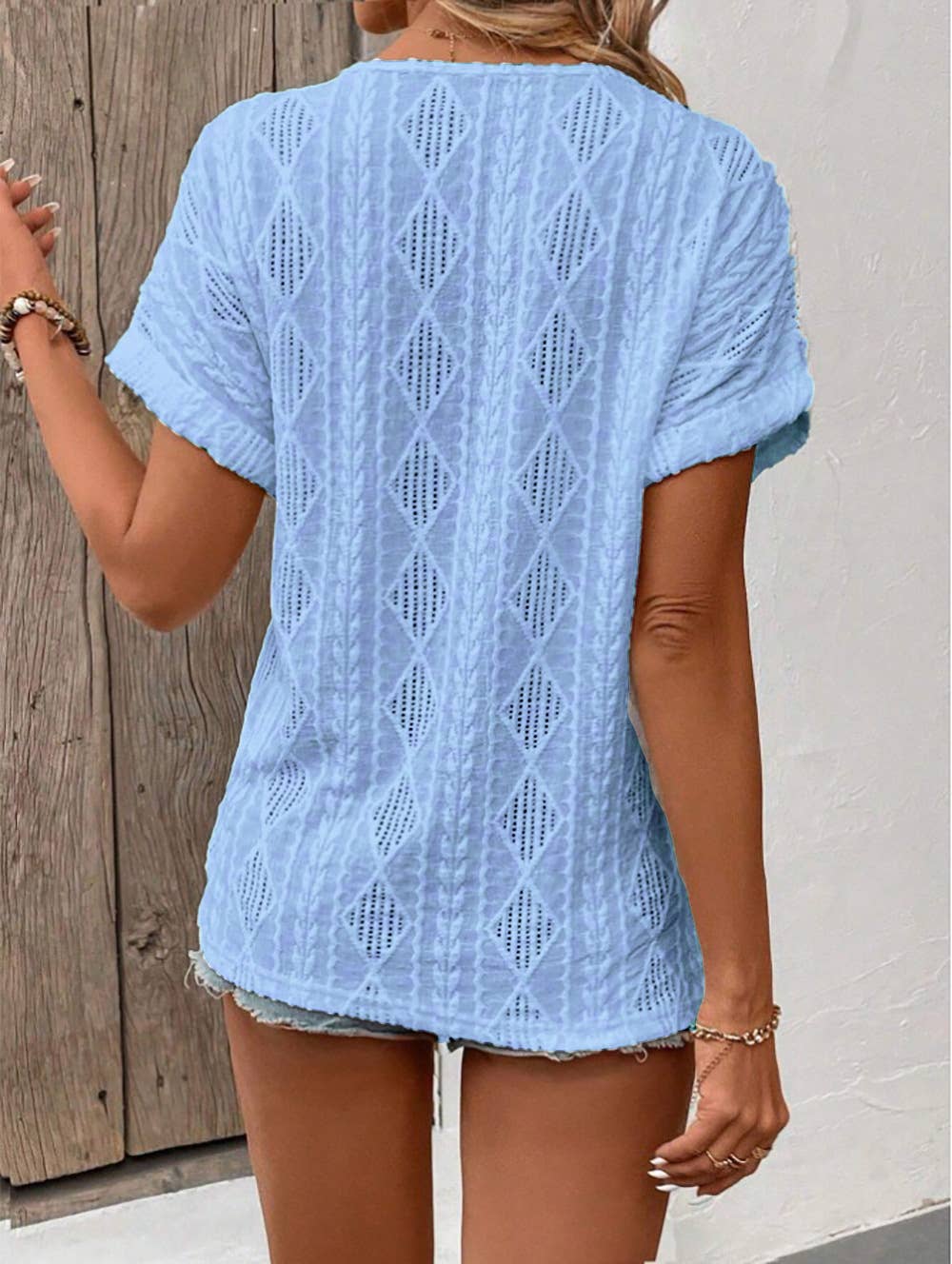 V-neck solid color loose short-sleeved T-shirt