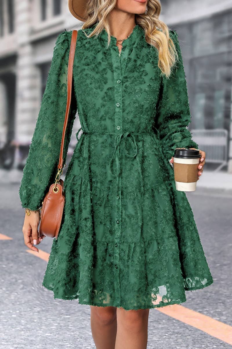 CWDSD6524_SPRING AUTUMN PERSPECTIVE LONG-SLEEVED DRESS