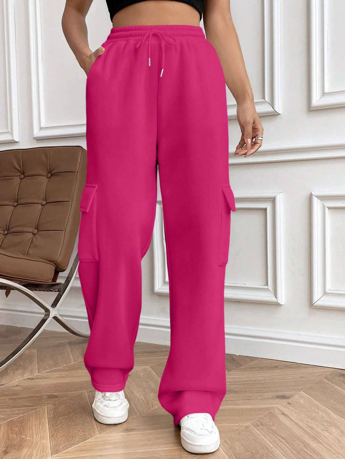 STRAIGHT-LEG HIGH-WAISTED SOLID-COLOR SWEATPANTS