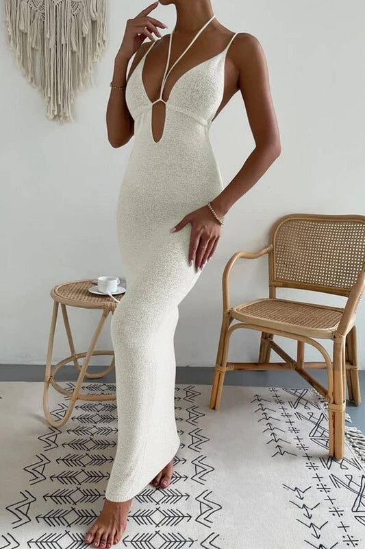 CWDMD2013_HOLLOW STRAP HALTER NECK LONG DRESS