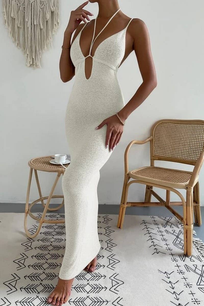 CWDMD5275_PURE SEXY HOLLOW HALTER NECK LONG DRESS