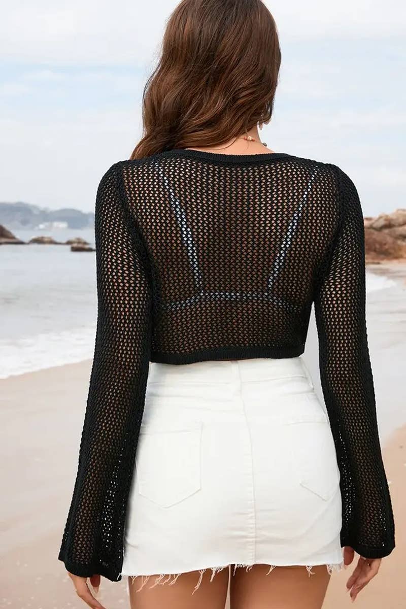 CWTTL1993_BEACH VACATION SOLID COLOR HOLLOW COVER UP