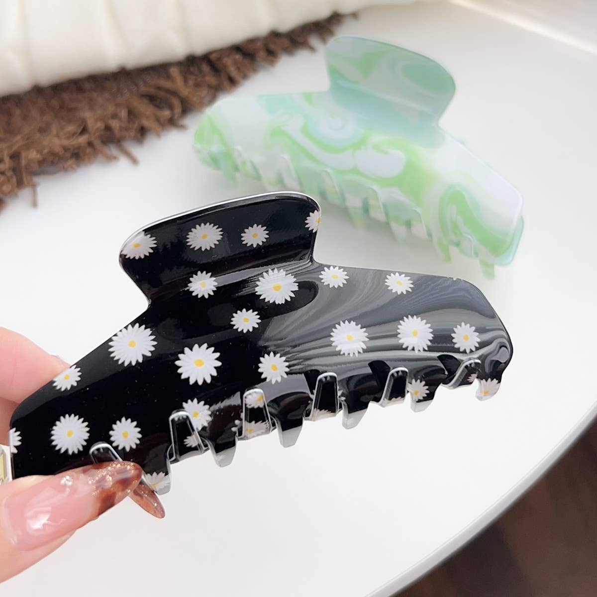 Colorful zebra print gripper French shark clip