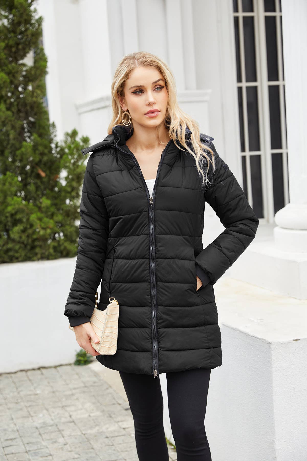 Waterproof cotton-padded jacket with removable cap