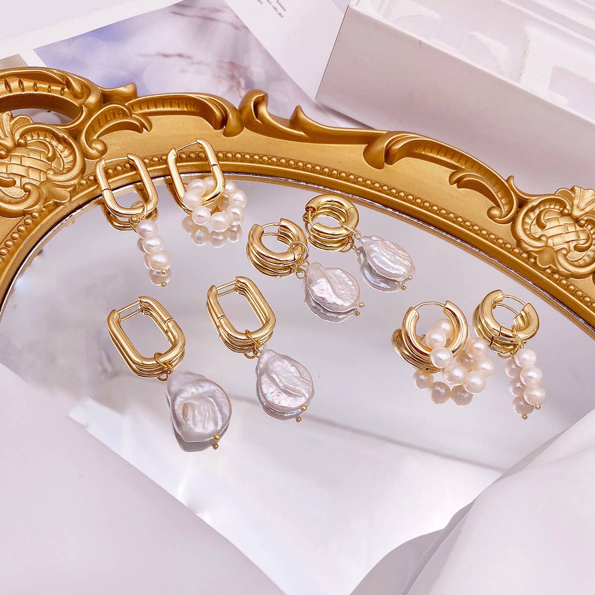 Irregular pearl metal knitted stud earrings