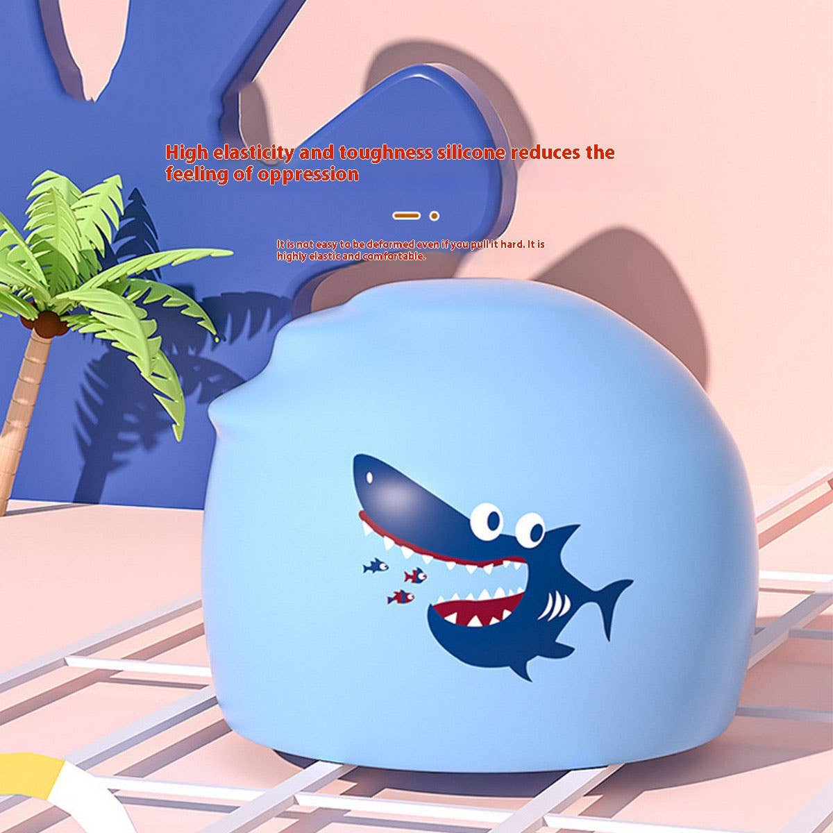 Boys' Silicone Swim Cap ??Cute Shark Print_CWMM6784