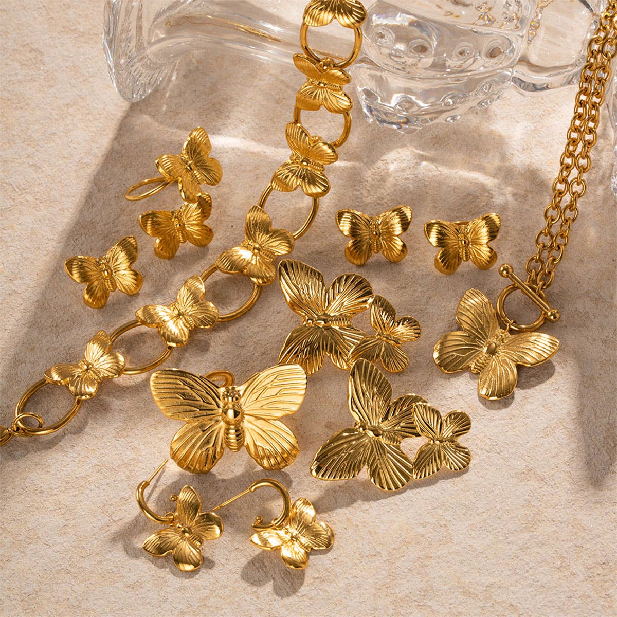 VINTAGE BUTTERFLY NECKLACE EARRINGS RING SET