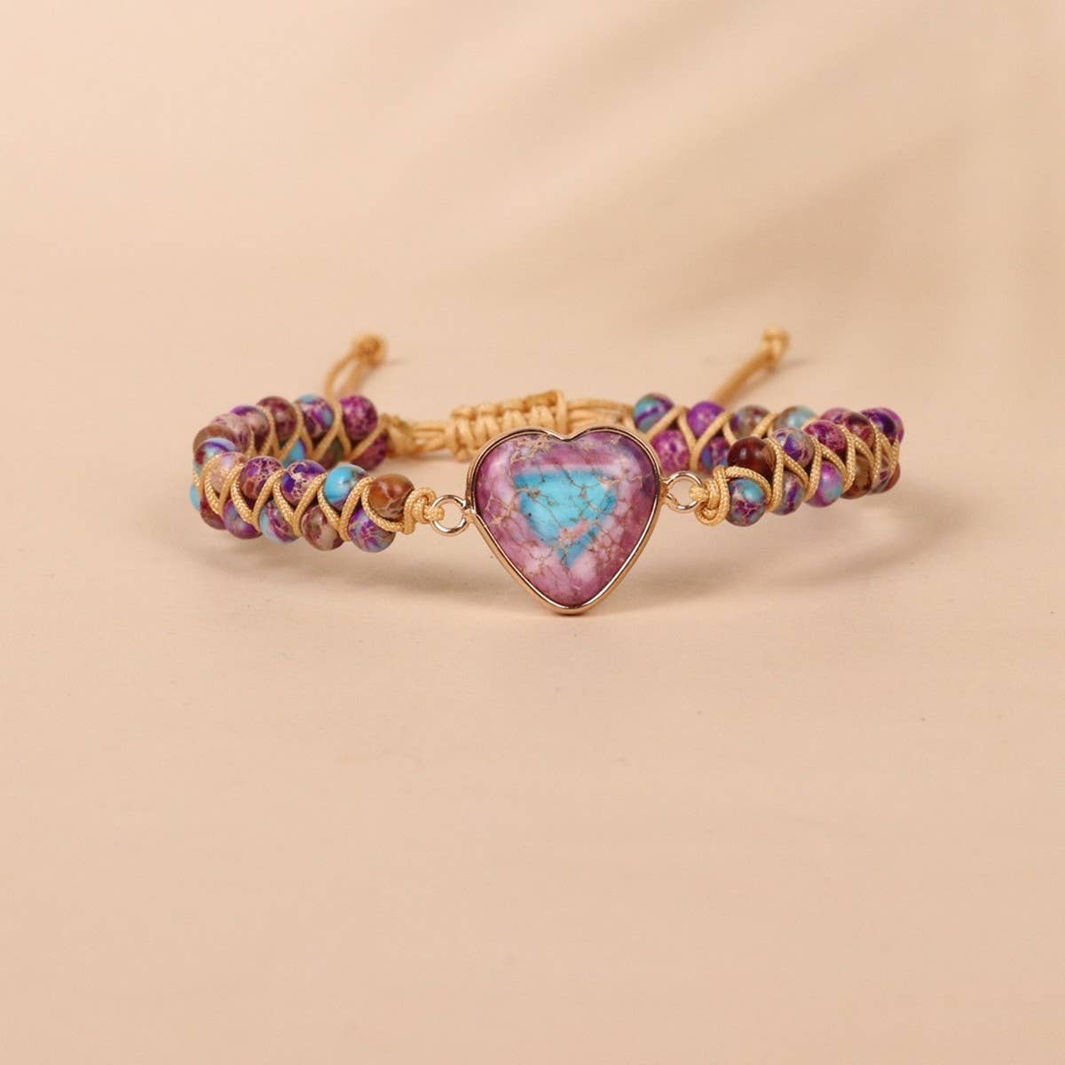HEART SHAPED CHARM NATURAL STONE WOVEN BRACELET