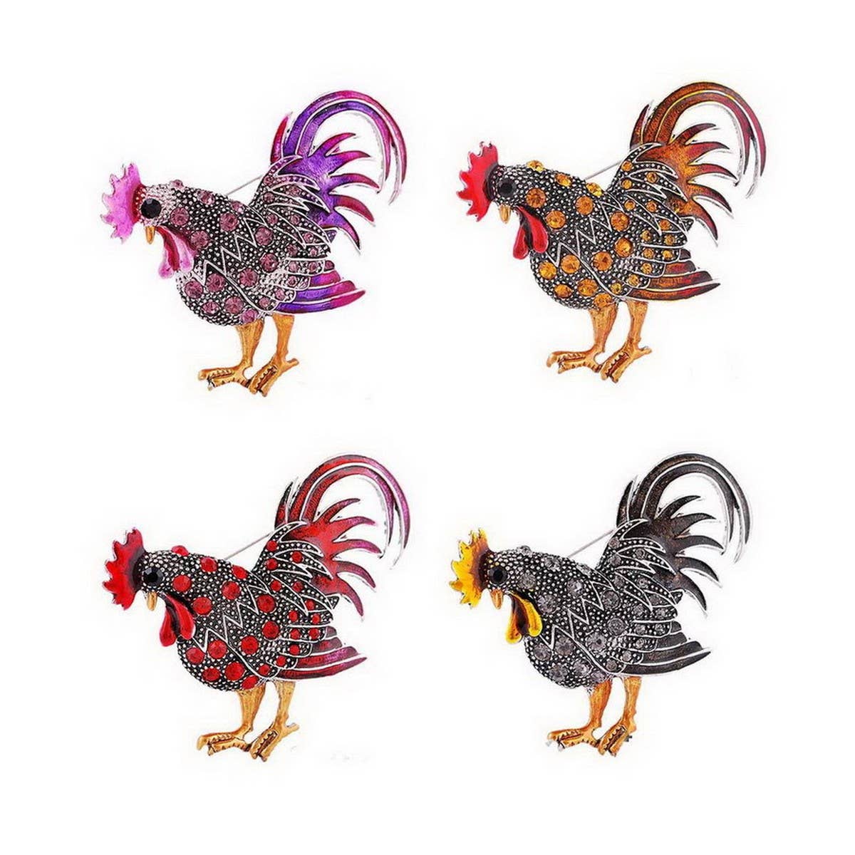 CWAJE2569_CREATIVE CARTOON ANIMAL ROOSTER BROOCH