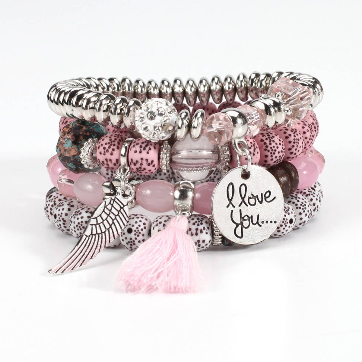 CWMM10449_BOHO WING CHARM MULTI LAYER BUDDHA BEAD BRACELET