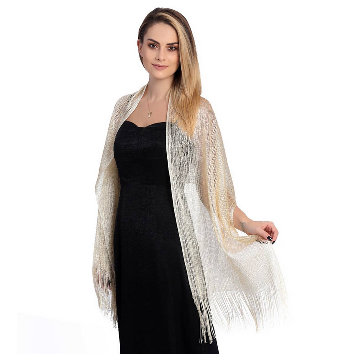 FASHIONABLE GOLD AND SILVER SILK SHAWL
