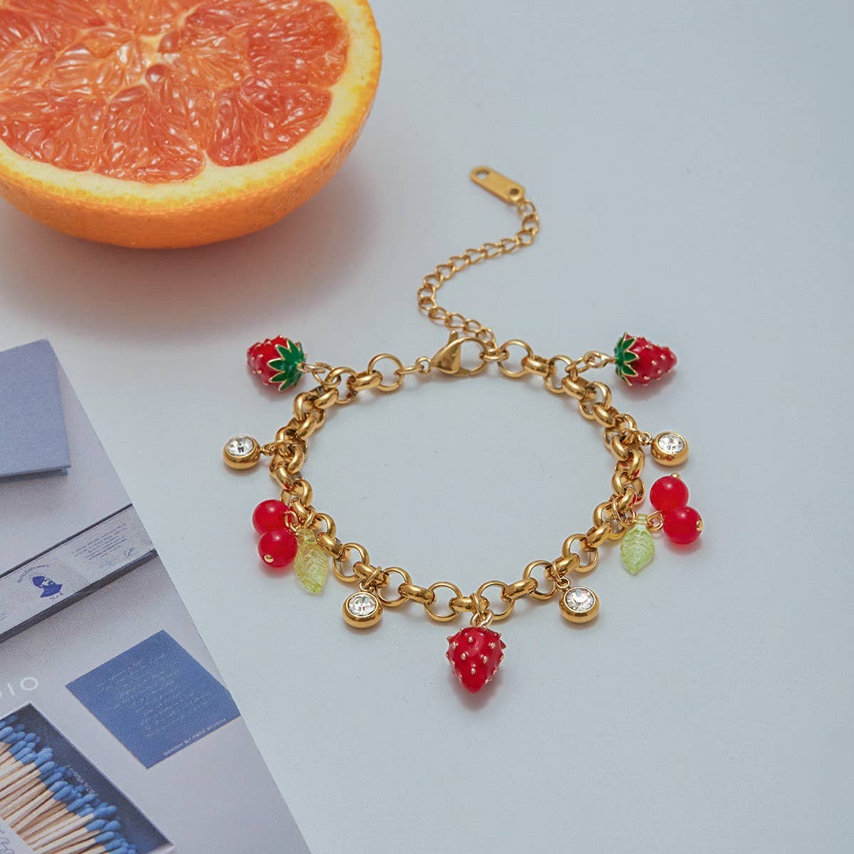 Luxury 18K Gold Strawberry Cherry Zircon Bracelet