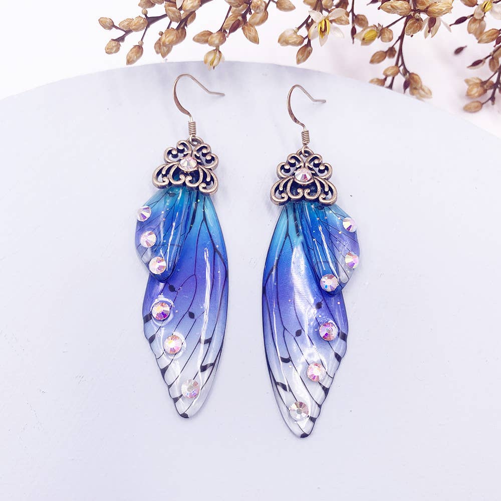 Elegant long earrings with cicada wing wings