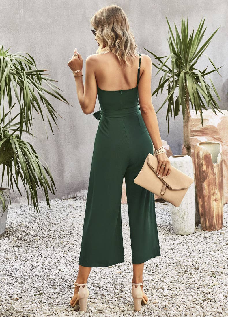 TEMPERAMENT SOLID COLOR STRAPLESS JUMPSUIT