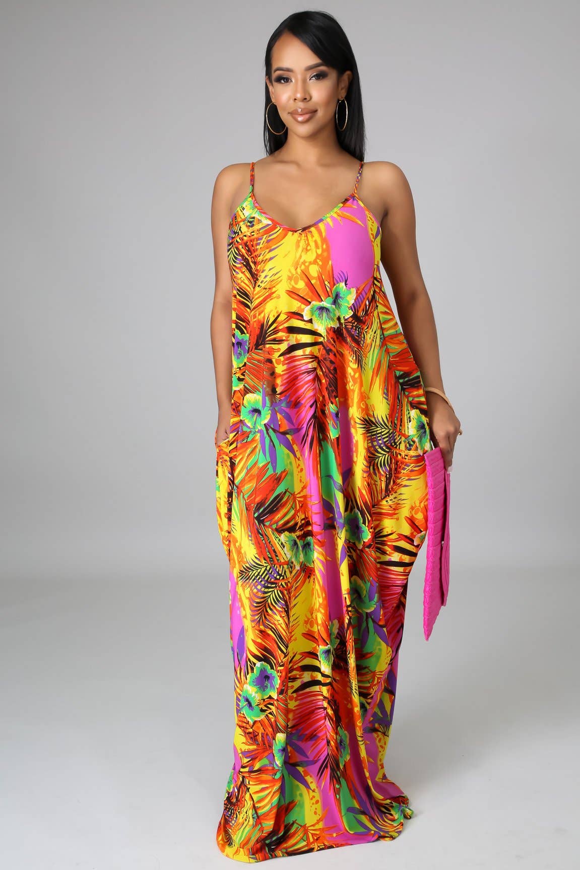 V-NECK CASUAL LOOSE SLIP DRESS