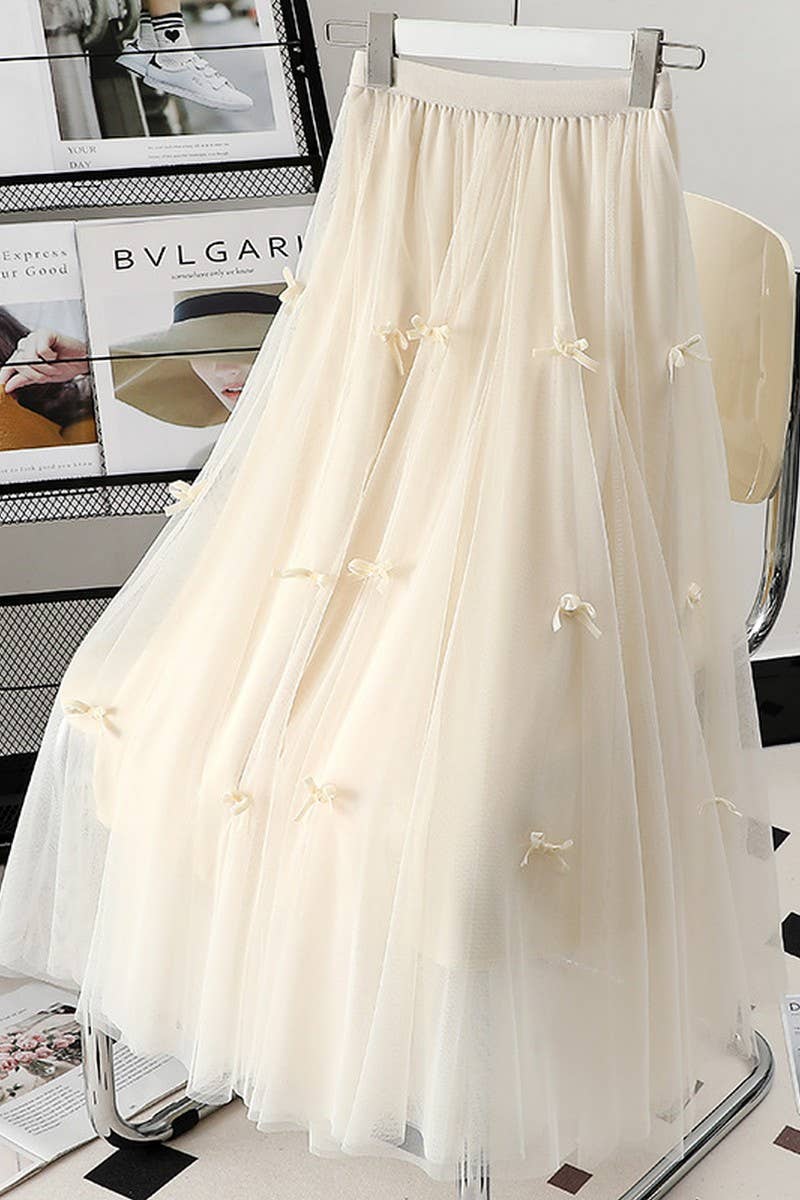 CWBLS00712_2023 BOW MESH A-LINE MIDI SKIRT WOMEN