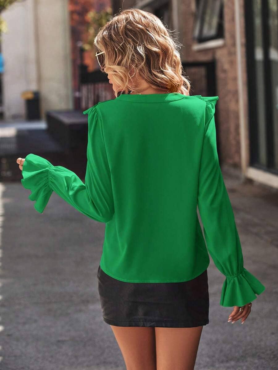 V-NECK RUFFLED ELEGANT BLOUSE LADY
