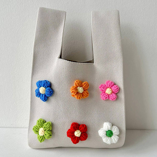 Cute colorful flower knitted single-shoulder bag