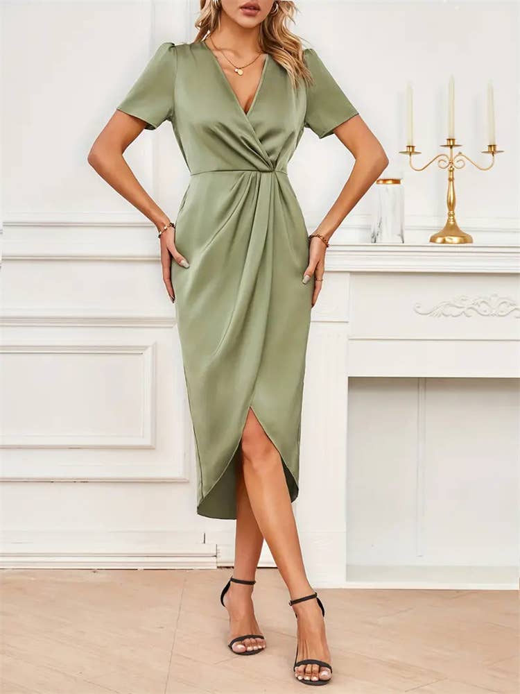 Wrap dress with cross-neck