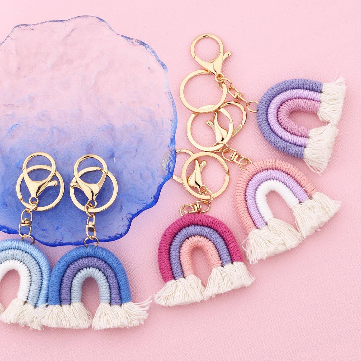 Macrame Rainbow Keychain Boho Car Hanging Decor_CWAB5031