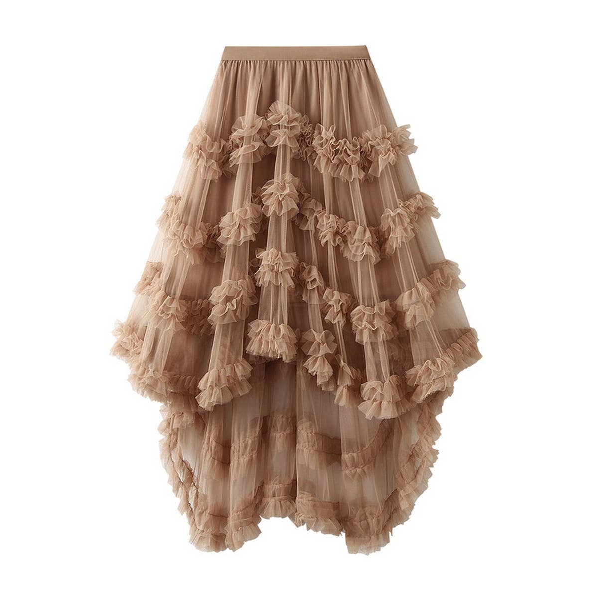 Candy Color Ruffle Tulle Irregular Midi Skirt_CWBMS0403