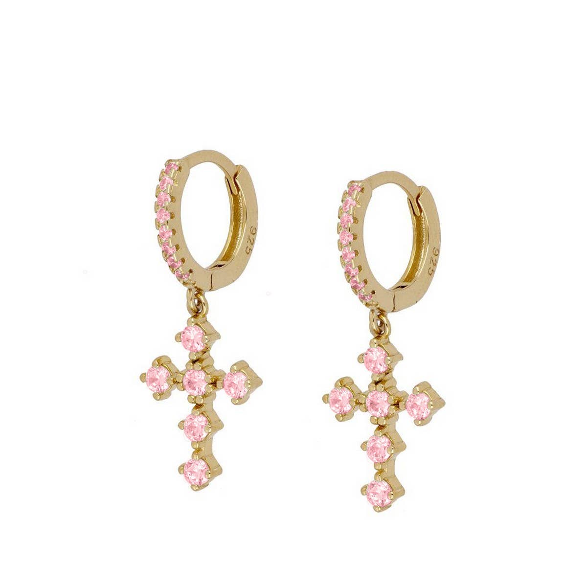 COLORFUL FRENCH CROSS DIAMOND EARRINGS