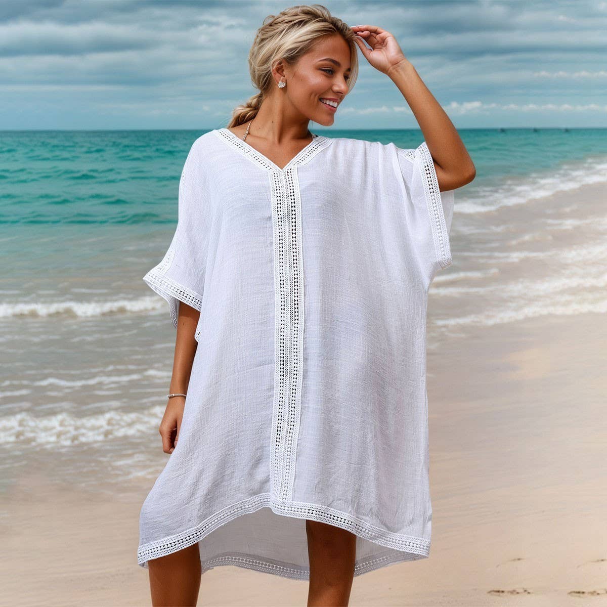 Loose Fit Bamboo Cotton Beach Cover-Up, Plus Size