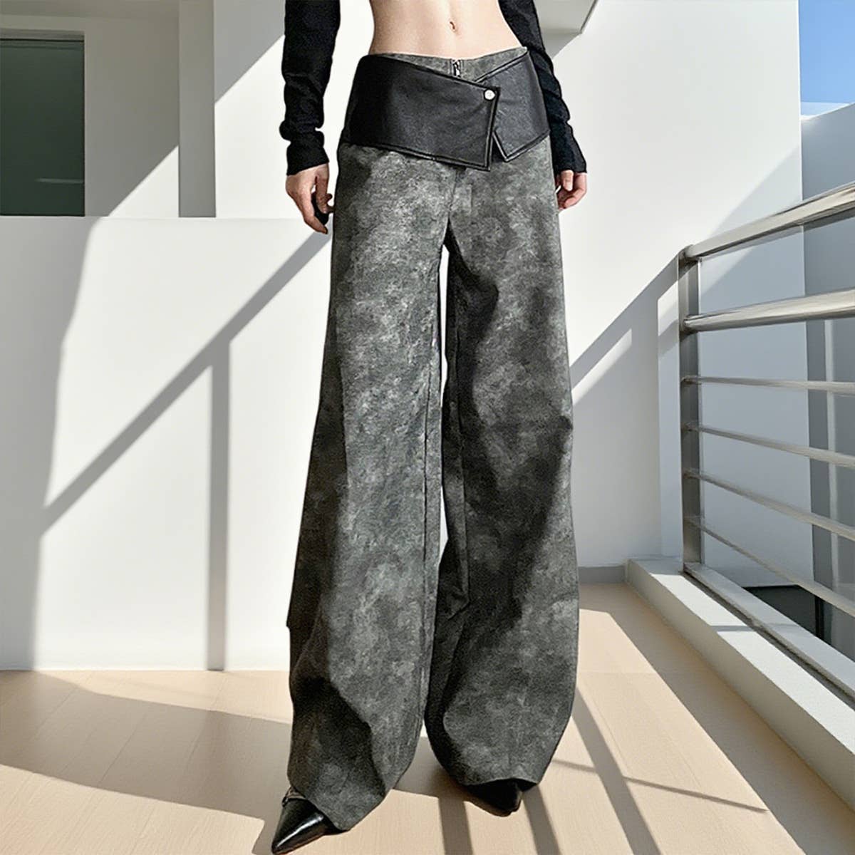 Street fashion high-waisted loose wide-leg pants