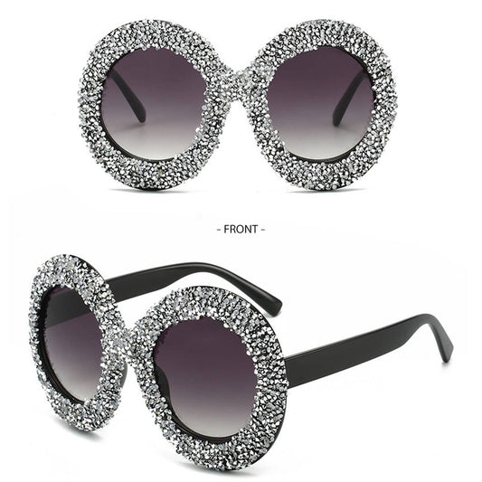 LARGE FRAME OVAL RHINESTONE SUNGLASSES