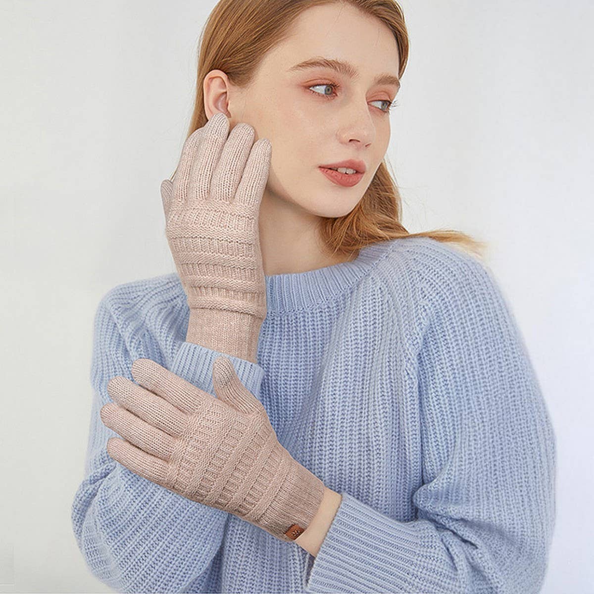 WOMEN'S WINTER SOLID COLOR WOOL KNITTED GLOVES_CWAG0405